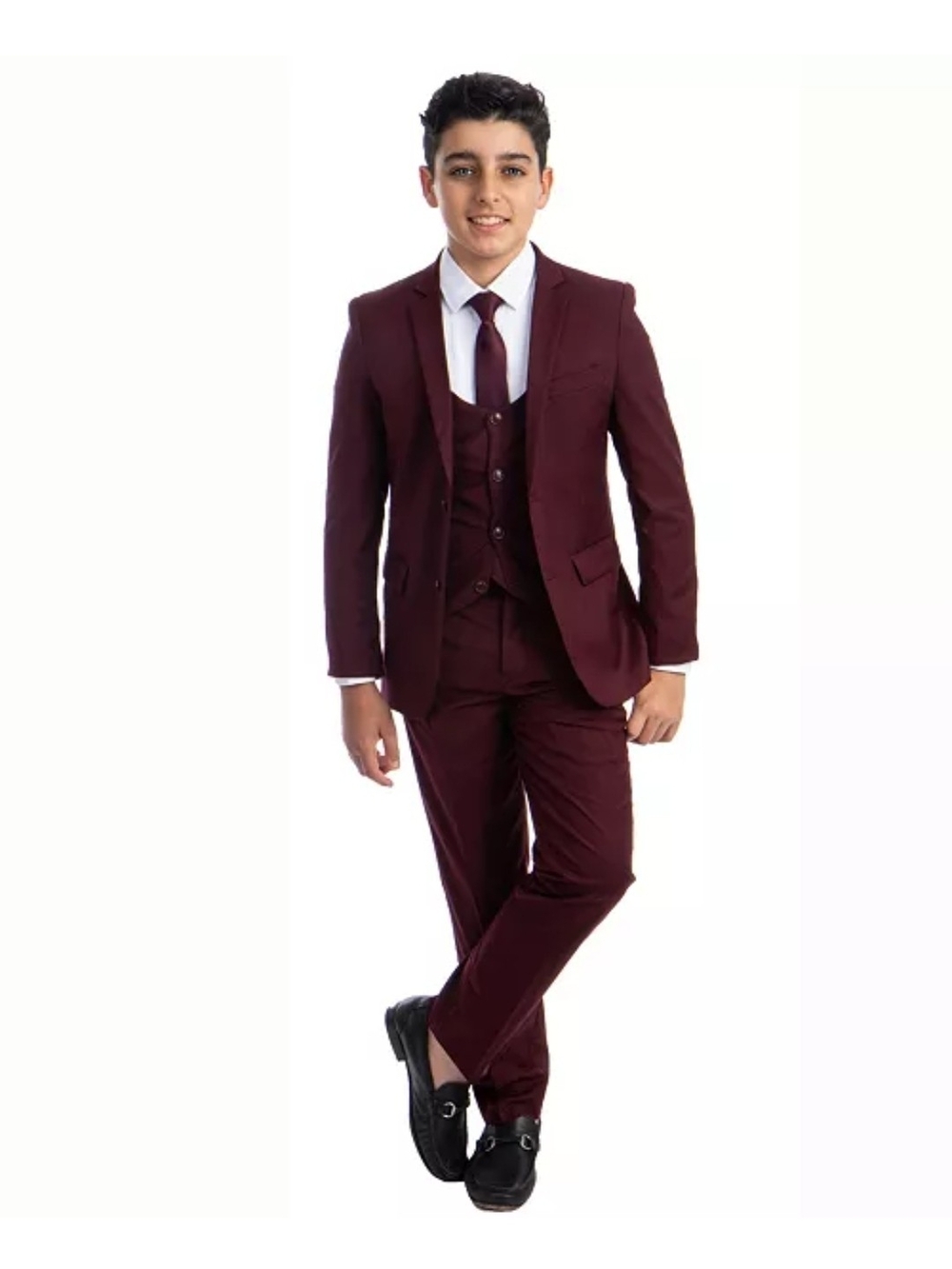 Men's Burgundy Three-Piece Suit - Classic Tailored Fit